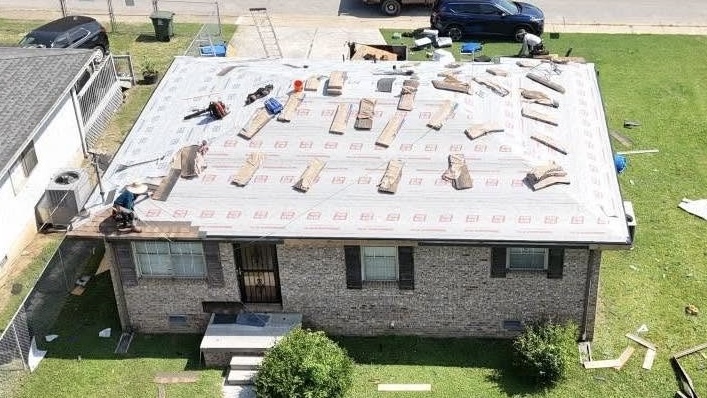 Roof dry-in and underlayment stage during Chattanooga roof replacement