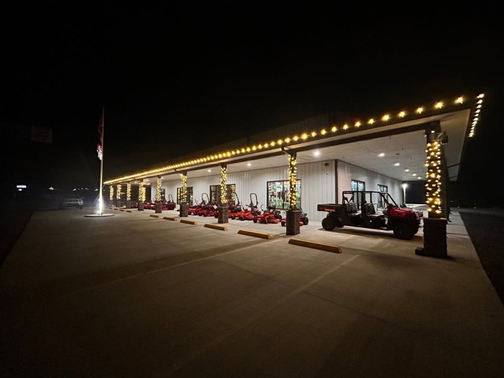 Completed commercial Christmas light display at night