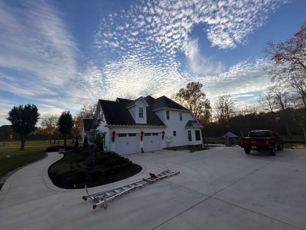 Completed residential Christmas lights shown from side angle