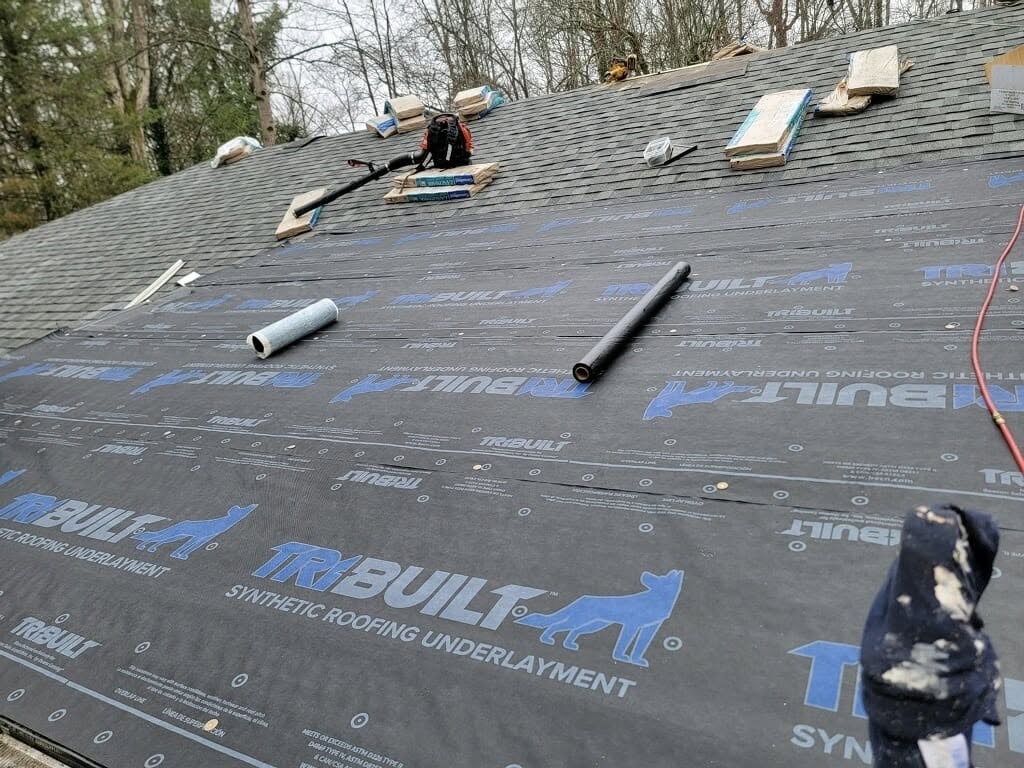 Landmark shingle installation over synthetic underlayment