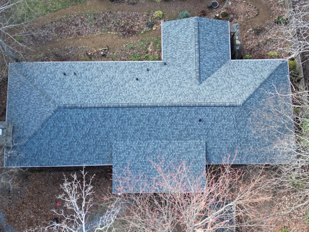 Aerial view of completed Colonial Slate roof replacement