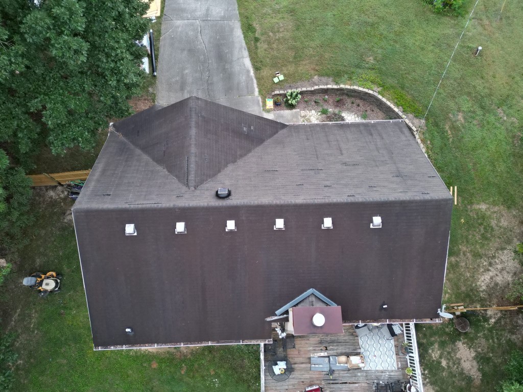 Before roof replacement aerial view of existing roof