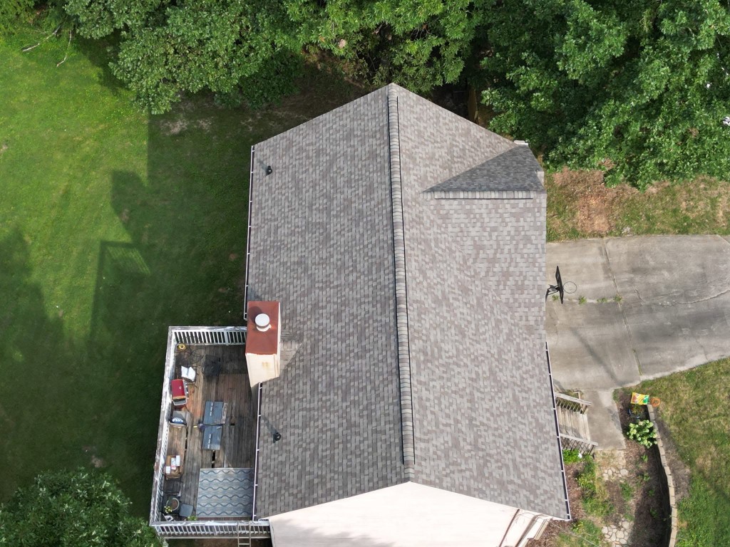 Second after aerial view of completed roof replacement